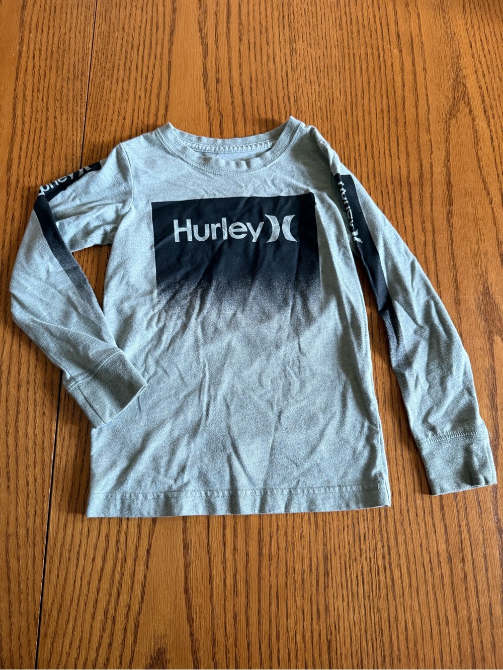 Hurley Light Heather Green Long Sleeve Tee with Black Logo Block